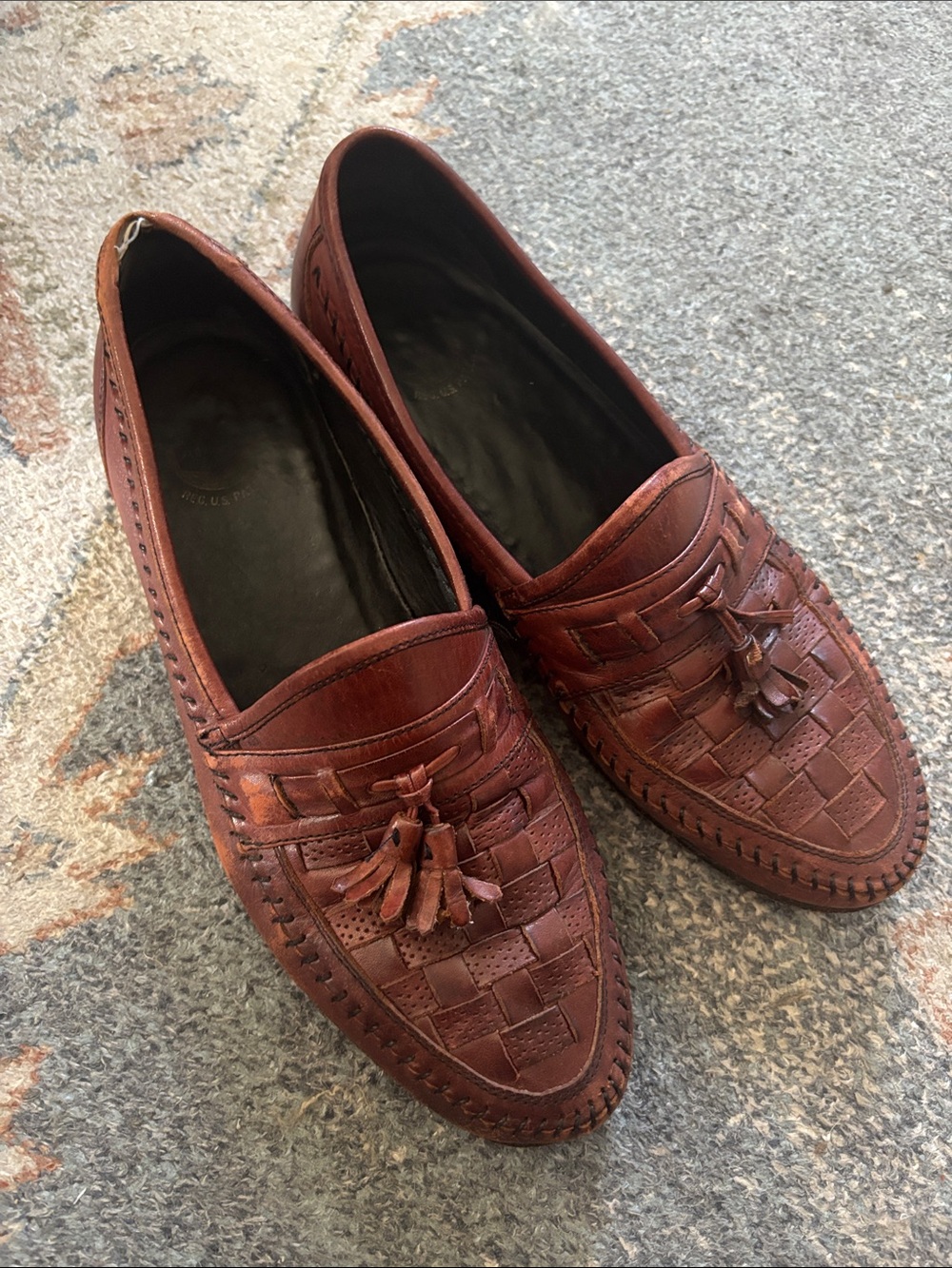 Men's Brown Leather Woven Tassel Loafers